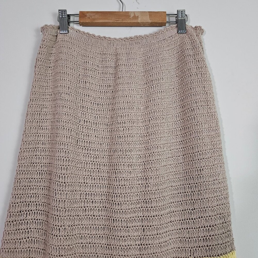 Free People Crochet Knit Skirt Medium Tan Midi Boho Coastal Beach Festival - Picture 6 of 12